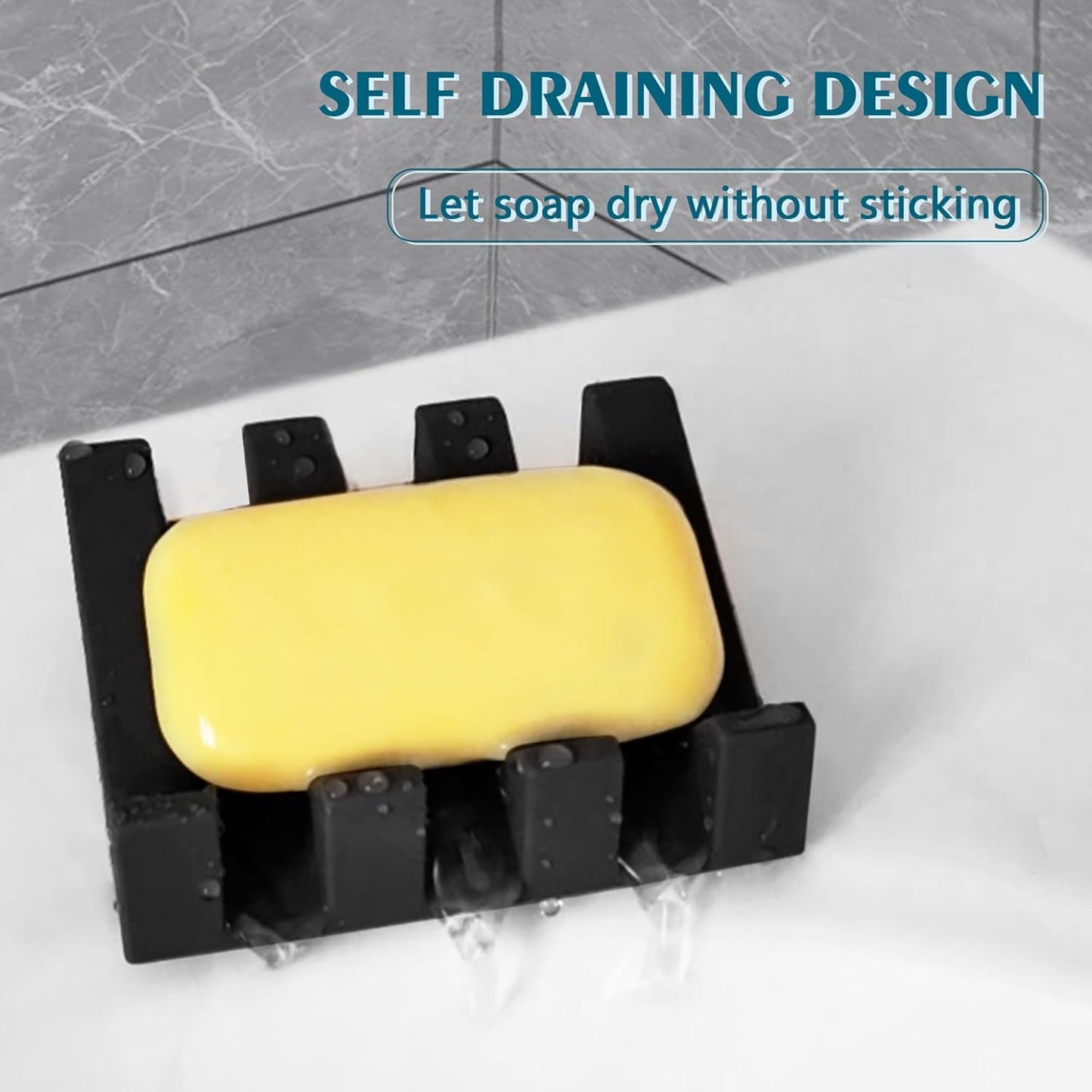 Self Draining Soap Dish Holder,Silicone Soap Dish,for Bathroom,Kitchen, Sponges,Can Extend Soap Life,Keep Soap Bars Dry and Easy Cleaning (Black,1-Pack)
