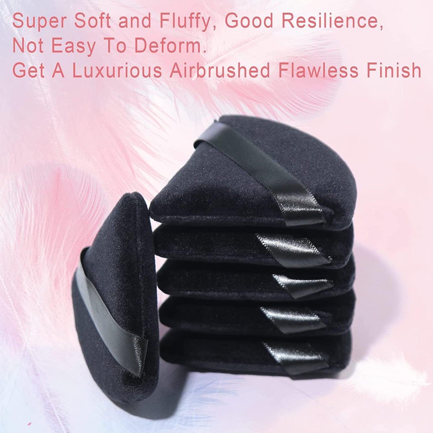 2 Pcs Triangle Powder Puff for Face Powder, Soft Plush Setting Powder Puff, Velour Cosmetic Foundation Blender Sponge Beauty Makeup Tools (Black)