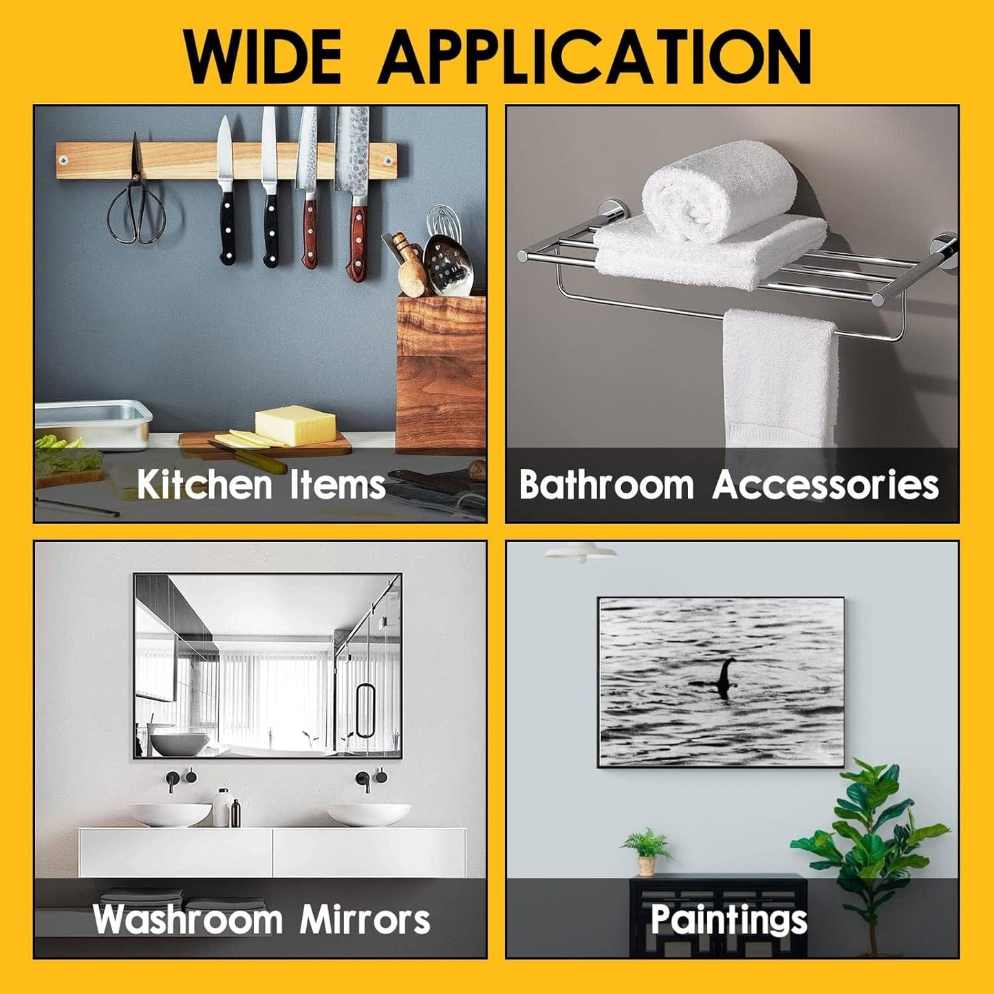 Drywall anchor applications for kitchen items, bathroom accessories, mirrors, and paintings