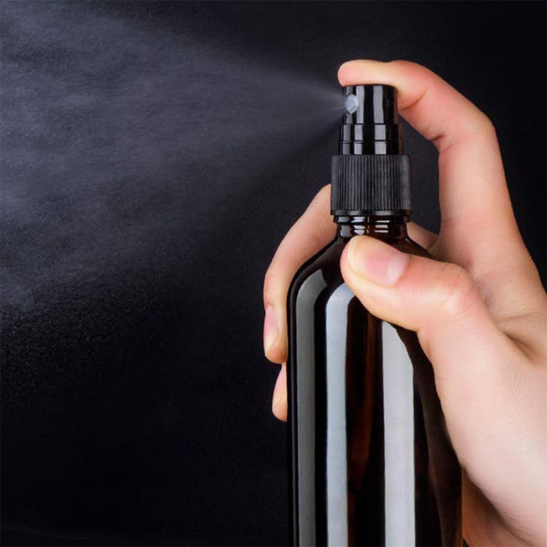 Glass Spray Bottles Amber Empty Spray Bottle Set of 5 Fine Mist Small Spraying Bottle with Funnel and Labels for Essential Oil Perfume Hair, 1.7oz
