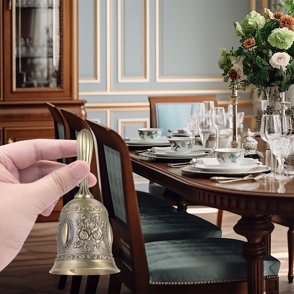 Hand Bell Service Call - Vintage Metal Dinner Bell for Weddings, Seniors, Bedside - 1 Pack