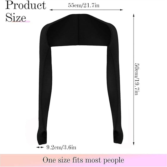 Black arm sleeves with thumb openings, one size fit for most people