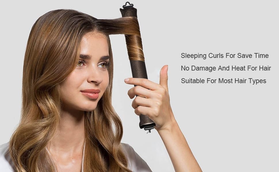 Heatless Hair Curler Set, Satin Overnight Curling Rods, 4-Piece Styling Kit with Hook, Brown