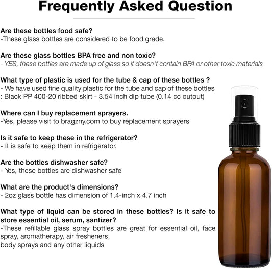 Amber glass spray bottle with black fine mist sprayer and safety cap, upright