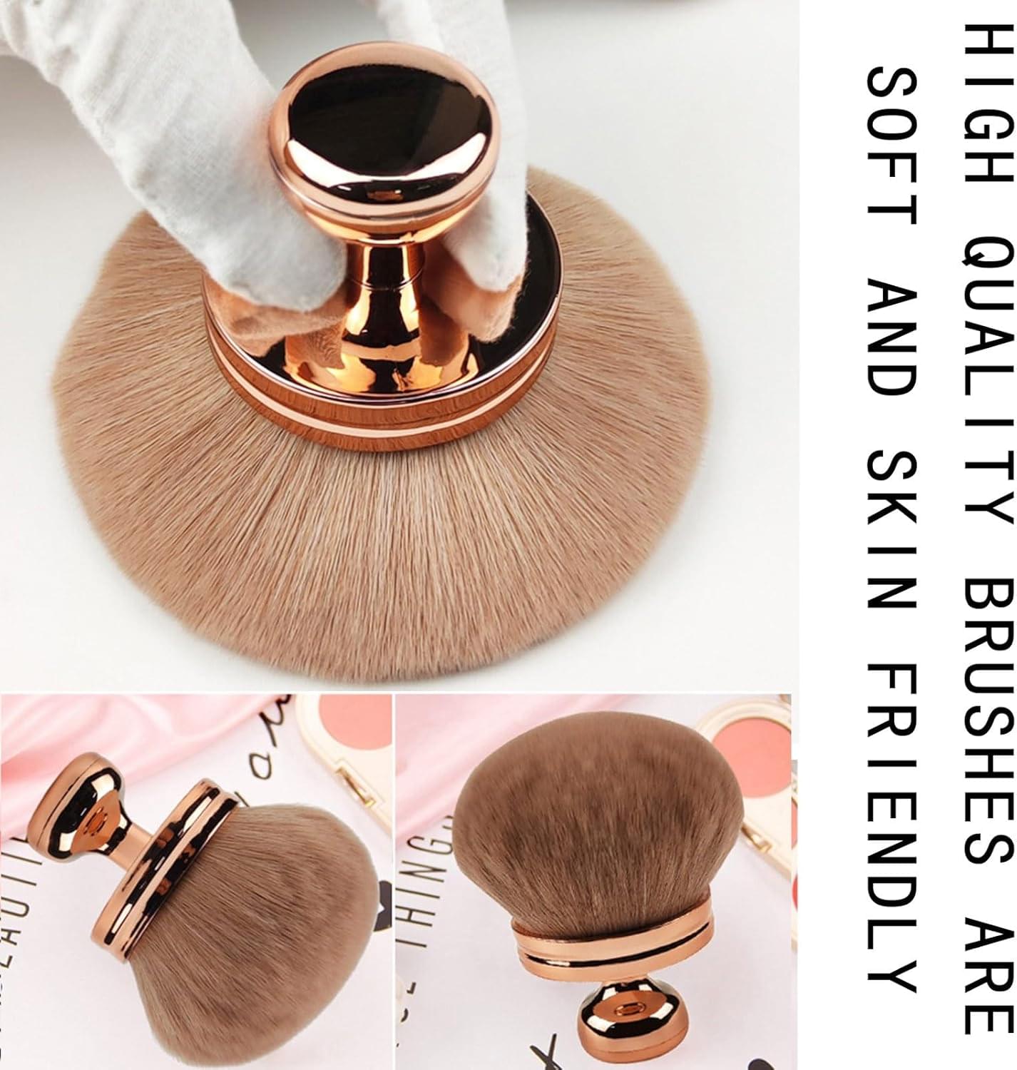 Rose gold kabuki brush with dense dome bristles and circular flat base