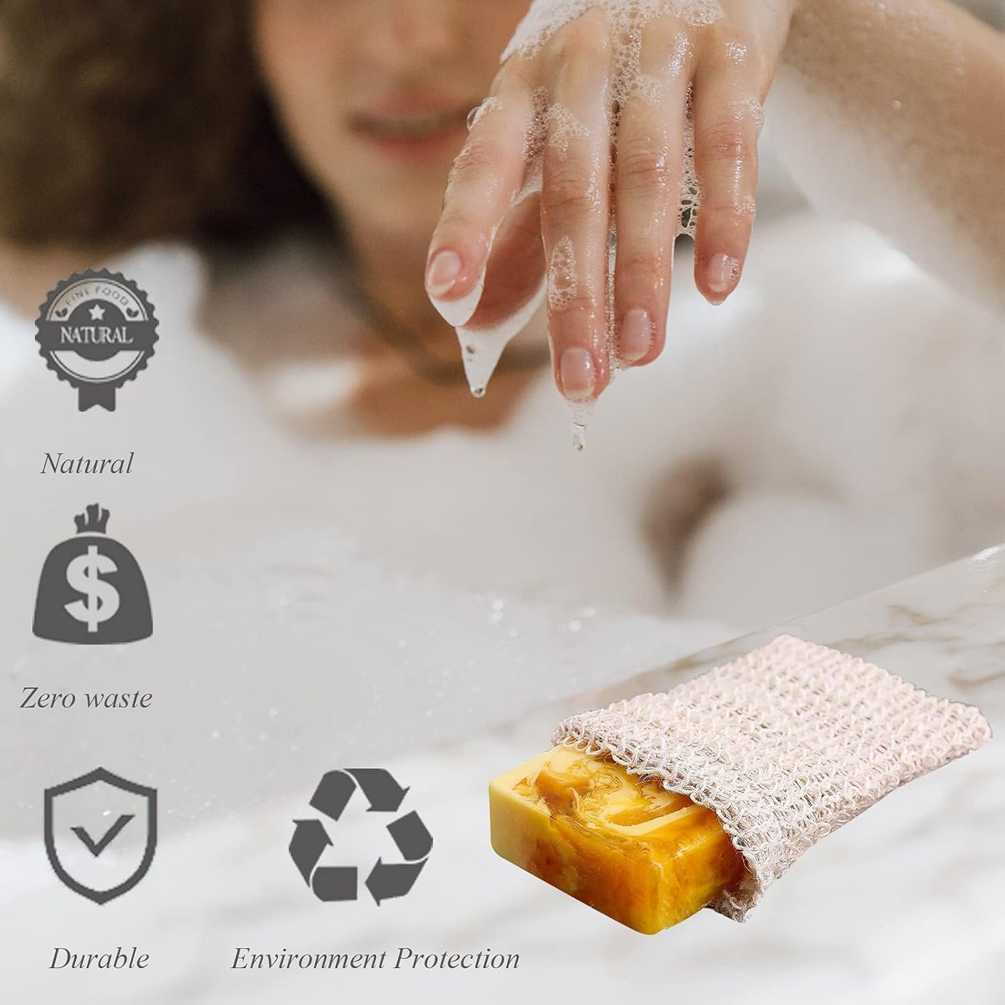 MIFASOO 5 Pack Natural Sisal Soap Saver Bag Zero Waste Mesh Bar Soap Loofah Holder Pouch for Shower