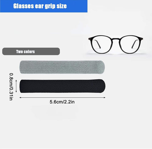 Glasses ear grip cushions in gray and black with size markings