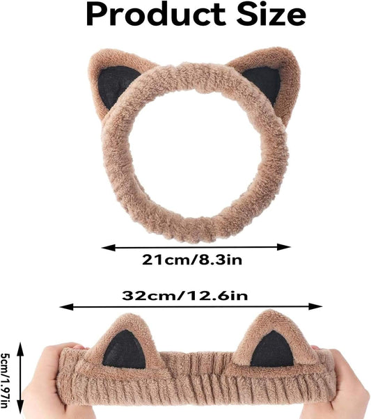 Brown cat-ear elastic headband with black inner ear panels, circular wrap view