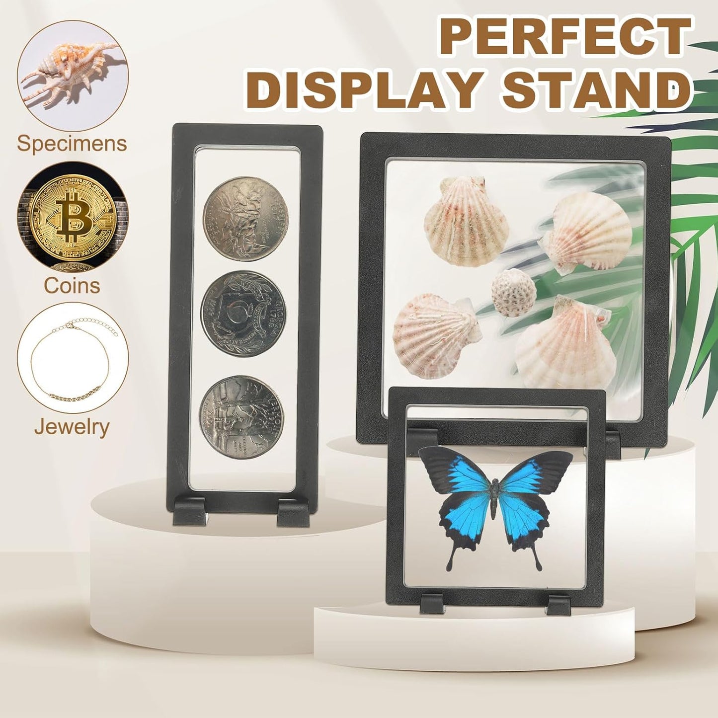 4Pcs Floating Display Case, 4.3 Inch Jewelry Case Stand Challenge Coin Holder Frames Transparent Small Storage Box 3D for Necklace Bracelets Pendants, Orange/White 4.3x4