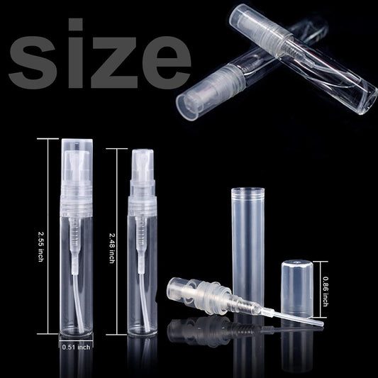 Clear mini spray bottle with fine mist nozzle and protective cap