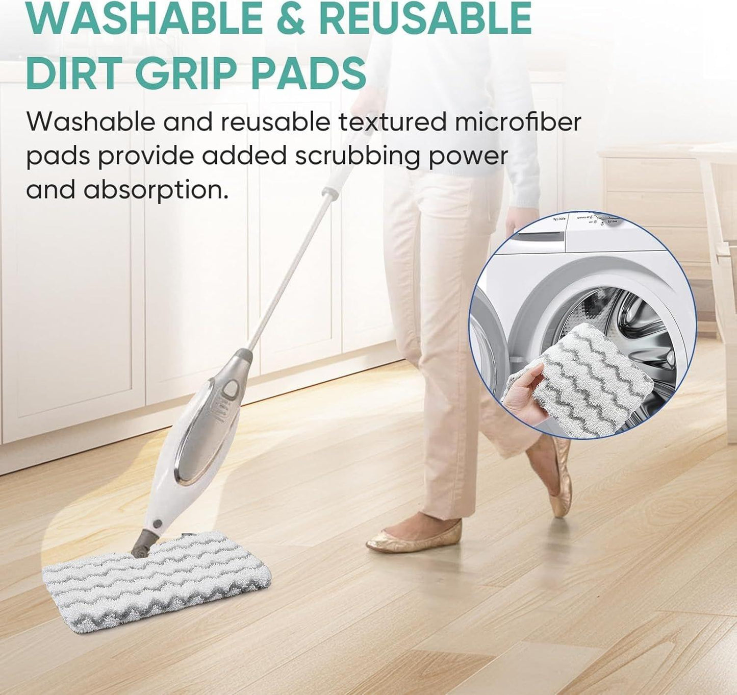 Steam mop pocket pad, zigzag textured microfiber in light gray for scrubbing