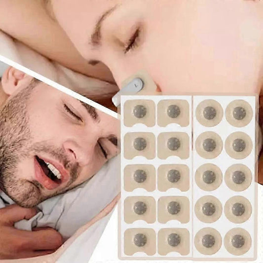 Nasal breathing adhesive strips on a sleeping man’s nose