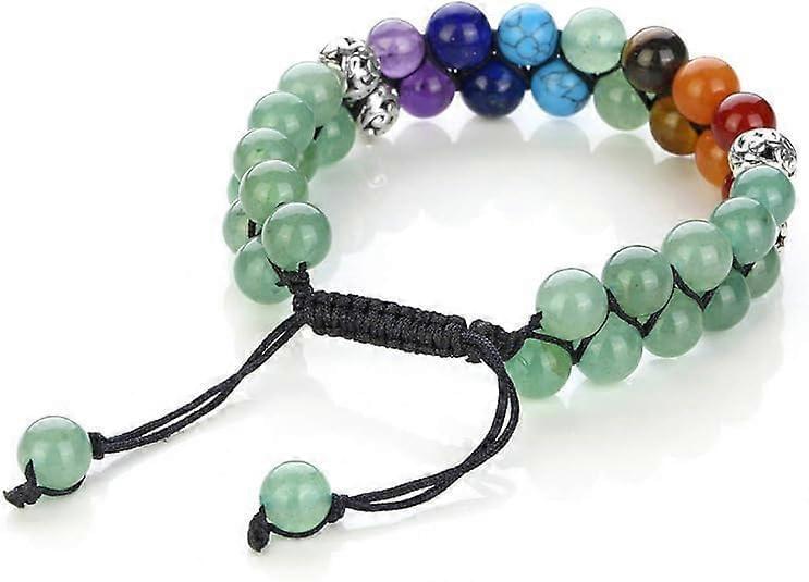 Turquoise and green chakra bead bracelet with black cord adjustable tie and round stones