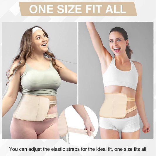 Oil pack wrap with elastic waistband and adjustable straps, worn on torso