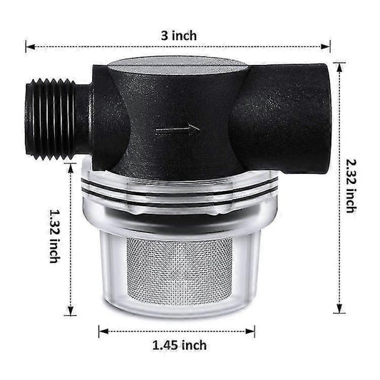 Universal water pump filter with stainless mesh pre-filter, black body; 2.13 in tall