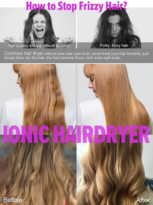 Hair strands before and after drying, showing reduced frizz