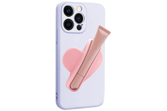 Silicone lip holder for phone case in pale pink, angled tab on back