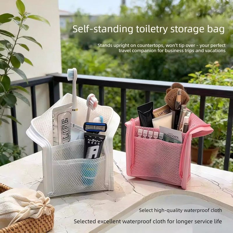 Stand-Up Breathable Mesh Toiletry Organizer, Multifunctional Waterproof Travel Cosmetic Bag, Travel Cosmetic Bag - Gray