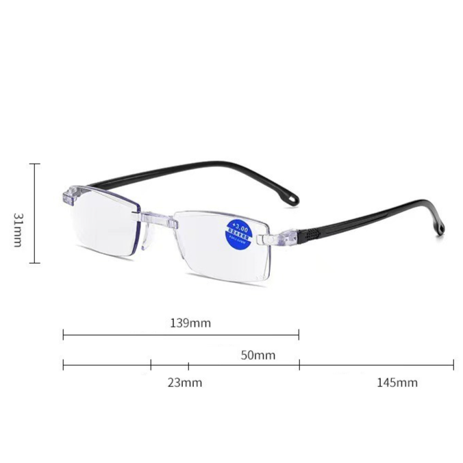 Rimless Diamond-Cut Anti-Blue-Light Reading Glasses +1.00 Diopter, Unisex, 2-Pack (Same Prescription) with 2 Clear Plastic Cases