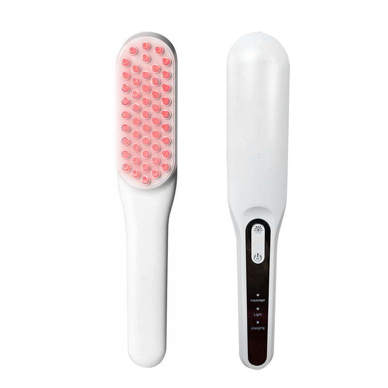 White Electric Scalp Care Brush - Red Light Laser Therapy for Thicker Hair - Professional Vibrating Head Massager to Relieve Stress & Stimulate Follicles - USB Rechargeable