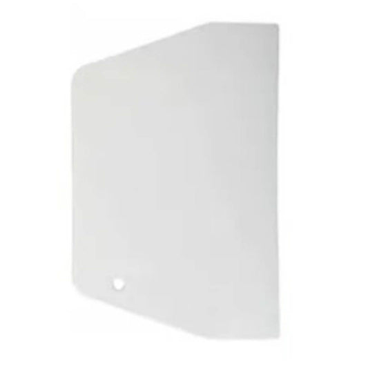 Large trapezoid dough scraper, white plastic with hanging hole for storage