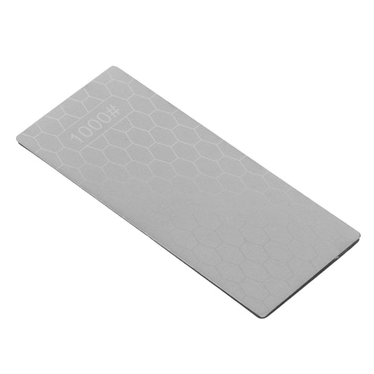 Diamond sharpening stone, 1000 grit, rectangular light gray block with hex grid surface