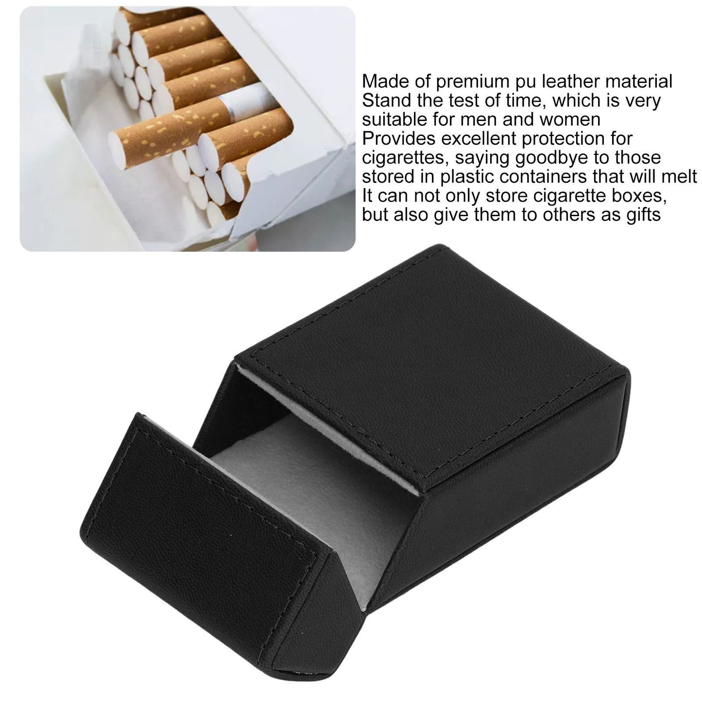 Cigarettes Box PU Leather Holder Cigarettes Box Case for 20PCS Cigarettes Travel Home Black