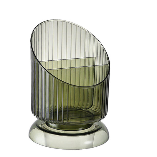 Round transparent green plastic organizer cup with open top and curved inner rim.