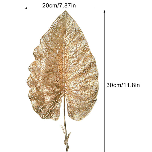 Artificial tropical leaf decor, golden filigree leaf on thin stem