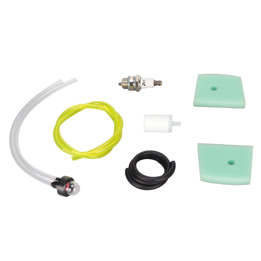 Chainsaw fuel and air filter kit with spark plug, primer bulb, fuel lines, foam filters, rubber seal
