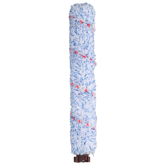 Blue microfiber brush roll with red-tipped bristles and brown mounting clip