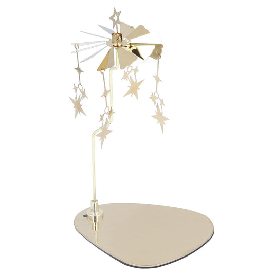 Tall candle holder stand with round beige tray and dangling star wind chime
