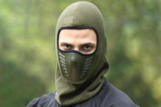 Olive green thermal motorcycle face mask balaclava with eye and mouth openings