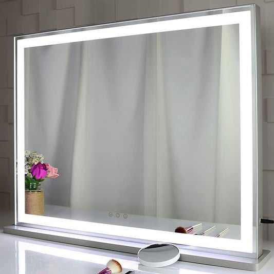 LED makeup mirror with illuminated frame and round touch control knob