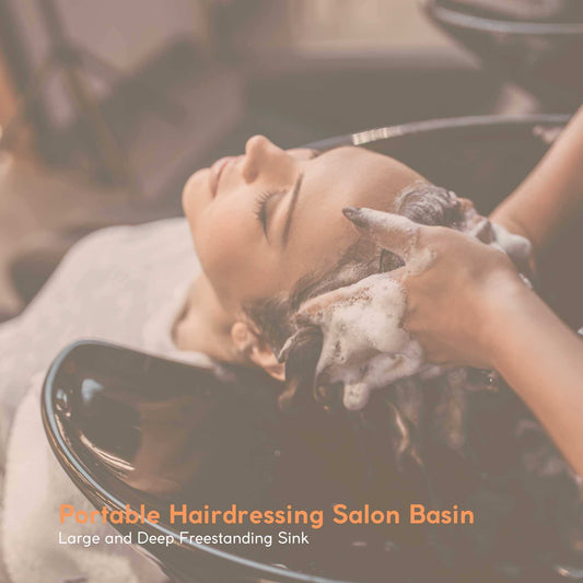 Black portable hair washing salon basin with stand and drain hose