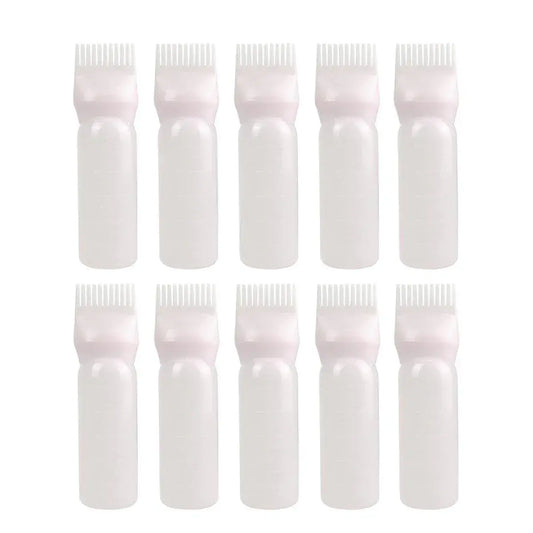 Set of clear squeeze dye bottles with comb applicator tips