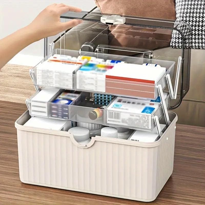 Large Capacity Medicine Cabinet Multi Layer Storage Box for Household First Aid - White