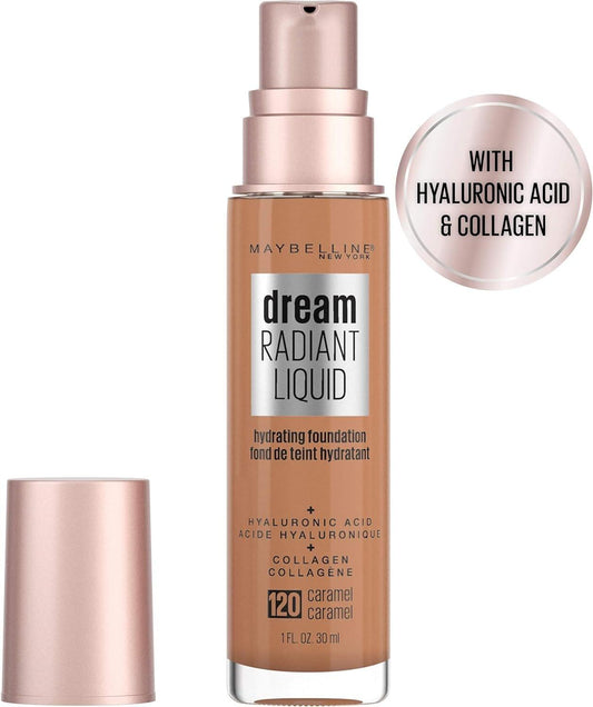 Caramel 120 liquid hydrating foundation bottle with hyaluronic acid & collagen seal