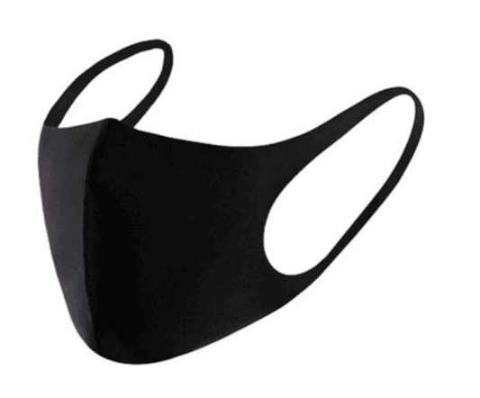 Black reusable face mask, curved mouth cover with oval cutout and side ear loops