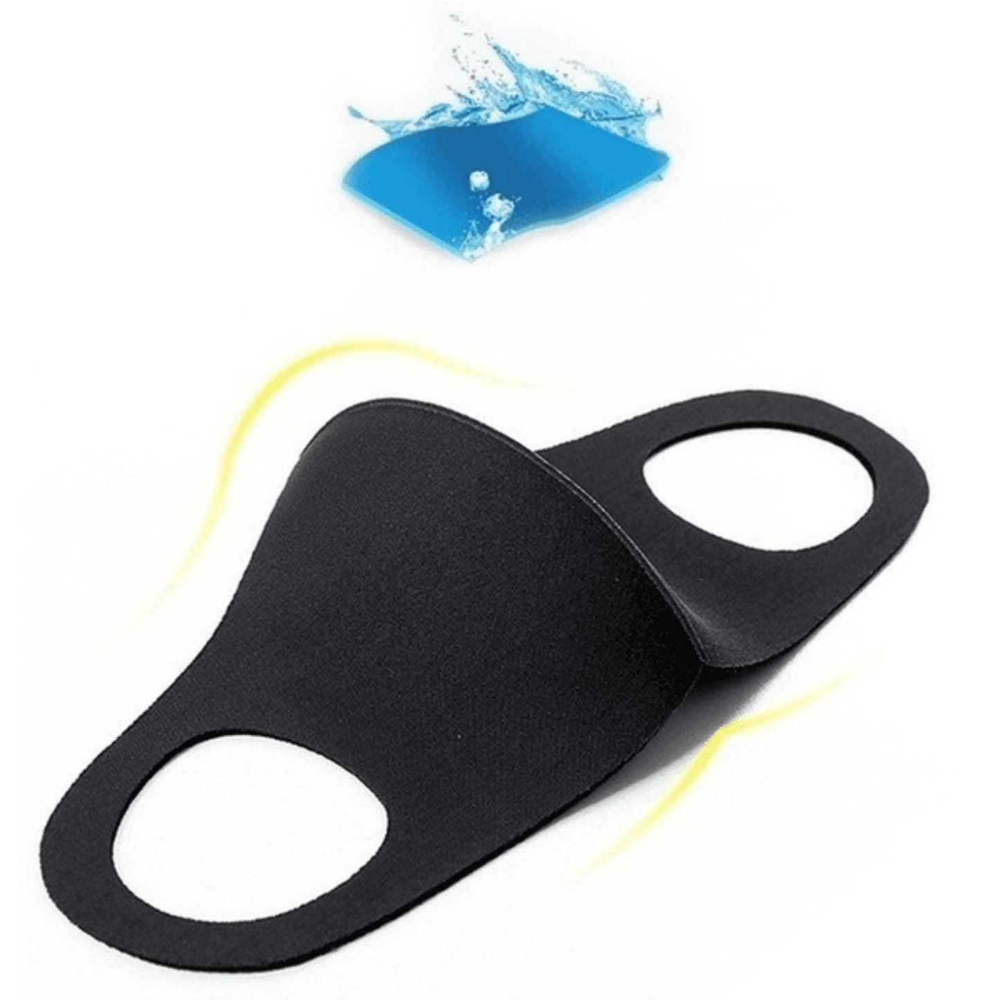 Black reusable face mask with ear loops and two circular cutouts