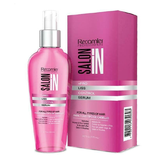 Hair control serum duo: pink bottle with silver pump and magenta box