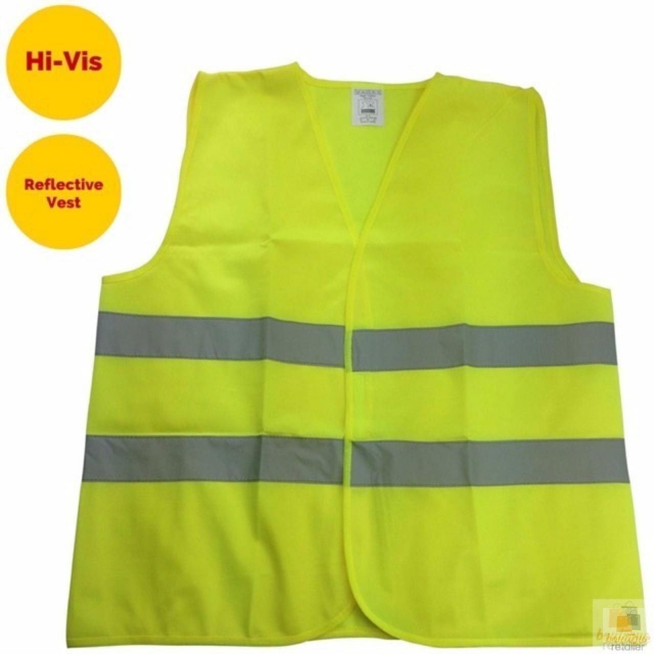Hi-vis reflective safety vest in bright yellow with gray tape grid across front