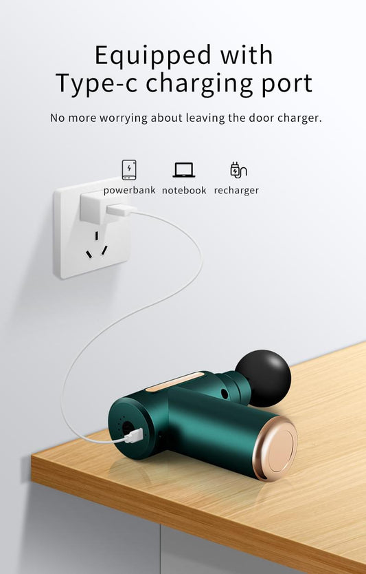Massage gun body with Type-C charging port view and cylindrical handle
