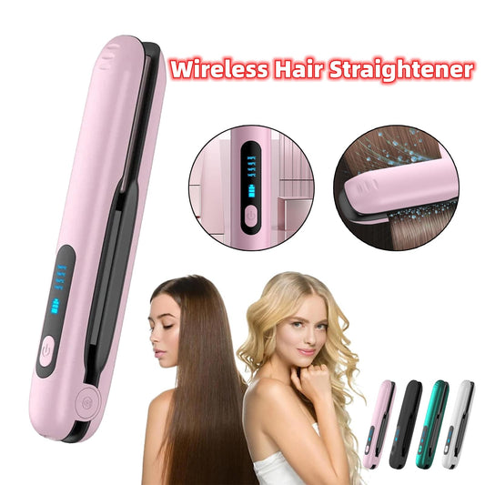 Pink cordless hair straightener with digital temperature display