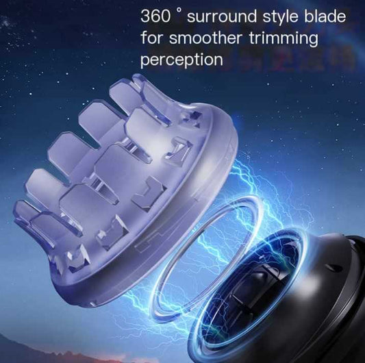 Clear blade guard on cordless clipper head with circular cutting openings