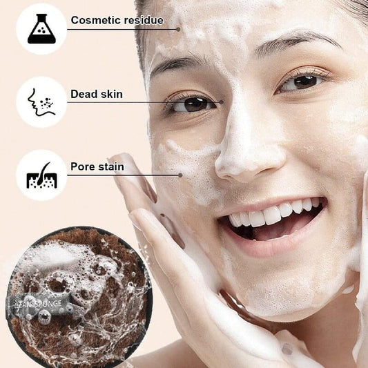 Purple cleaning sponge with foam on face