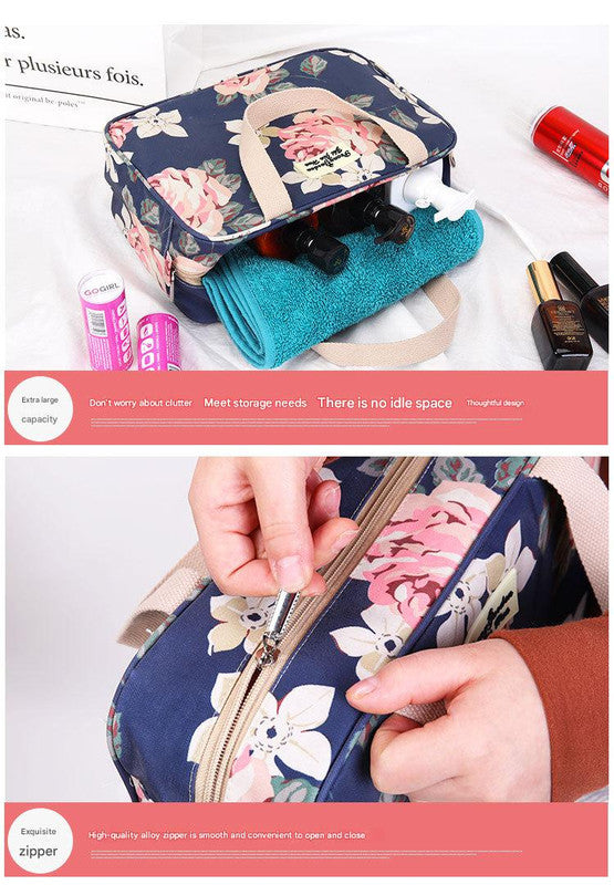 Versatile Portable Handled Bag - Durable Waterproof Fabric, Ideal for Toiletries, Lunch & Travel(Light blue peony)