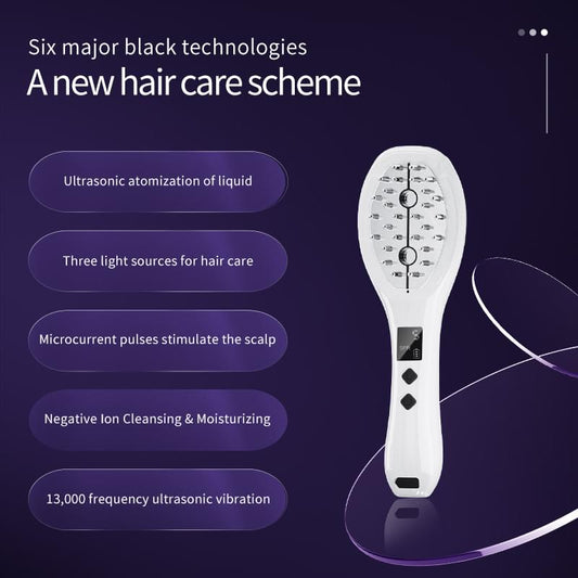 White scalp applicator comb with control screen and illuminated electrodes