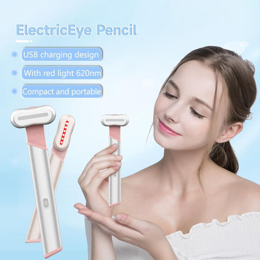 Handheld electric eye massager pen with rose-gold body and pink head