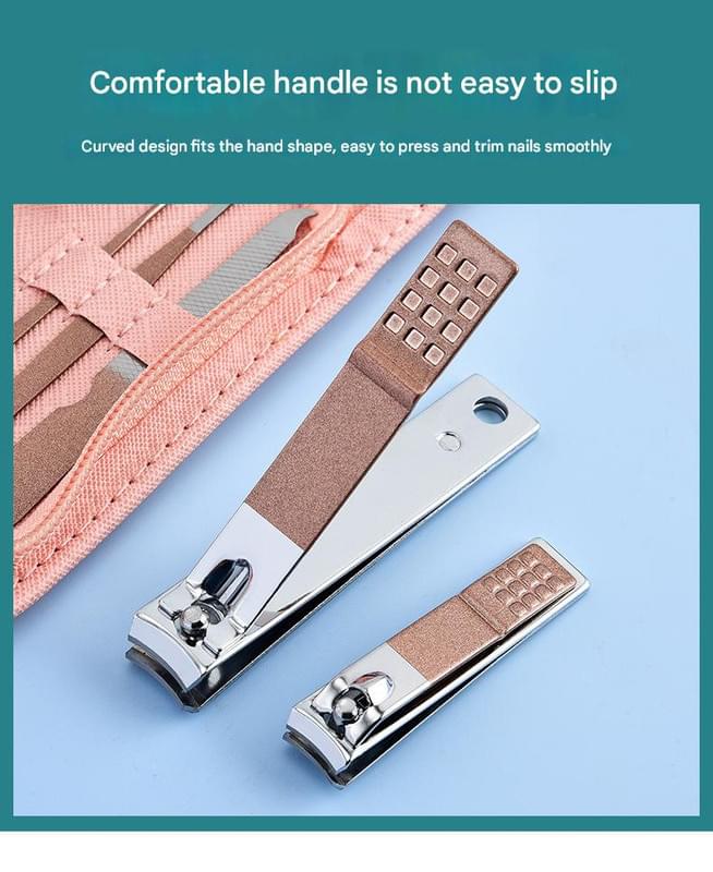Rose gold nail clippers, two-piece set with textured steel handles